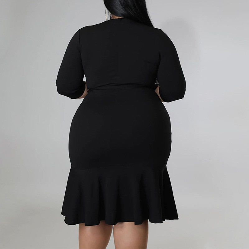 Női ruházat V-nyakú fűzős masszív patchwork fodros estélyi buli Szexi háromnegyedes ujjú táska csípős mini nagy ruha