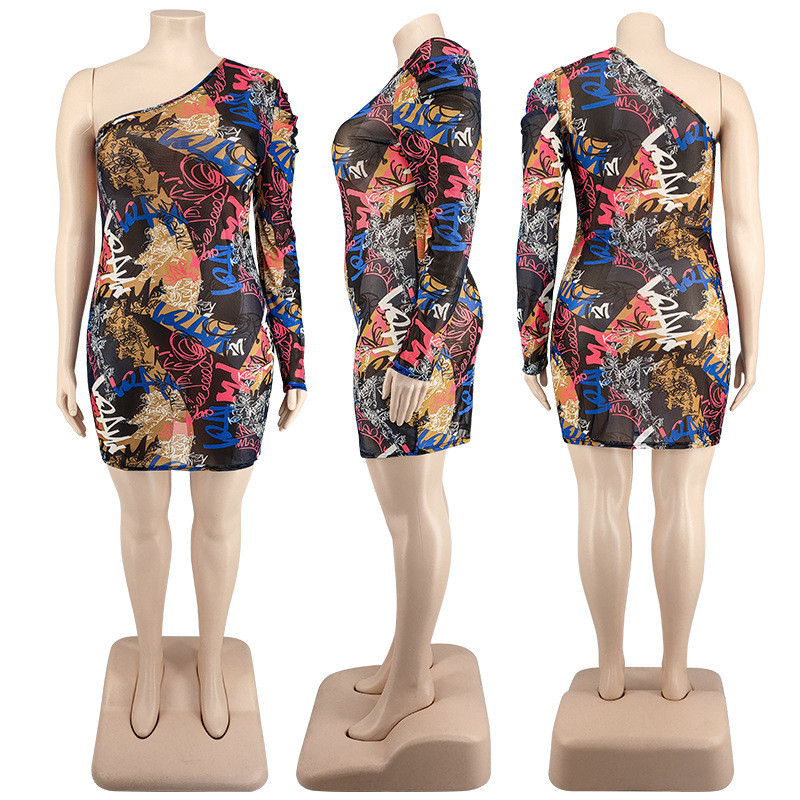 Rochii marimi mari Îmbrăcăminte femei 2021 plasă sexy cu o singură mânecă bodycon stretch mini rochii haine de toamnă vânzare cu ridicata dropshipping