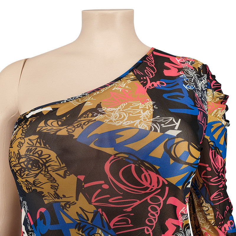 Rochii marimi mari Îmbrăcăminte femei 2021 plasă sexy cu o singură mânecă bodycon stretch mini rochii haine de toamnă vânzare cu ridicata dropshipping