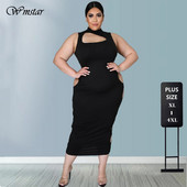 Φόρεμα Plus Size 5xl Χονδρική Αμάνικο Hollow Out Κομψά ρούχα για σέξι κλαμπ Καλοκαιρινά μαύρα φορέματα Casual Dropshipping