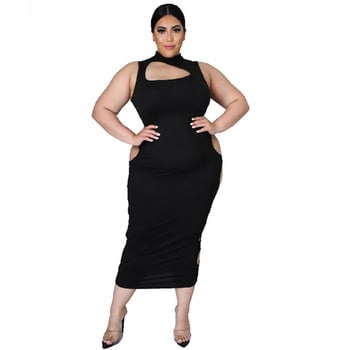 Φόρεμα Plus Size 5xl Χονδρική Αμάνικο Hollow Out Κομψά ρούχα για σέξι κλαμπ Καλοκαιρινά μαύρα φορέματα Casual Dropshipping