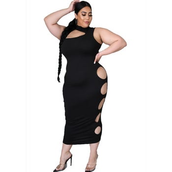 Φόρεμα Plus Size 5xl Χονδρική Αμάνικο Hollow Out Κομψά ρούχα για σέξι κλαμπ Καλοκαιρινά μαύρα φορέματα Casual Dropshipping