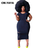 CM.YAYA Γυναικεία Plus Size Κοντό μανίκι τρύπα Bodycon Γυναικείο Midi Maxi Φόρεμα Streetwear Basic μασίφ καλοκαιρινά μολύβι φορέματα