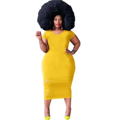 CM.YAYA Γυναικεία Plus Size Κοντό μανίκι τρύπα Bodycon Γυναικείο Midi Maxi Φόρεμα Streetwear Basic μασίφ καλοκαιρινά μολύβι φορέματα