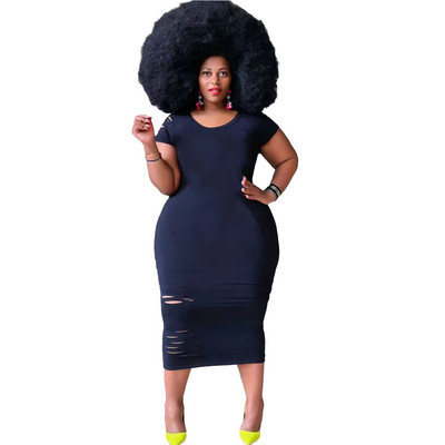 CM.YAYA Γυναικεία Plus Size Κοντό μανίκι τρύπα Bodycon Γυναικείο Midi Maxi Φόρεμα Streetwear Basic μασίφ καλοκαιρινά μολύβι φορέματα