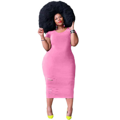 CM.YAYA Γυναικεία Plus Size Κοντό μανίκι τρύπα Bodycon Γυναικείο Midi Maxi Φόρεμα Streetwear Basic μασίφ καλοκαιρινά μολύβι φορέματα