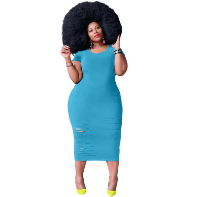 CM.YAYA Γυναικεία Plus Size Κοντό μανίκι τρύπα Bodycon Γυναικείο Midi Maxi Φόρεμα Streetwear Basic μασίφ καλοκαιρινά μολύβι φορέματα