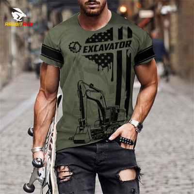 Tricou de vară, imprimeu 3D, model de excavator personalizat, respirabil, confortabil, tricou pentru bărbați, mânecă scurtă, topuri supradimensionate