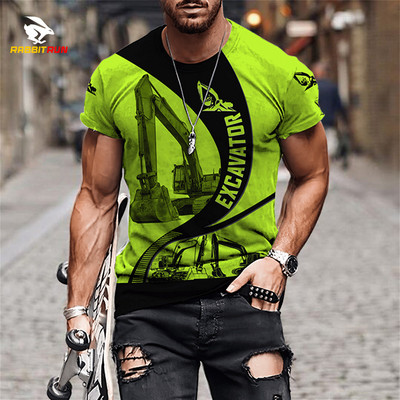 Tricou de vară, imprimeu 3D, model de excavator personalizat, respirabil, confortabil, tricou pentru bărbați, mânecă scurtă, topuri supradimensionate