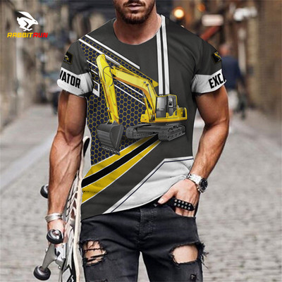 Tricou de vară, imprimeu 3D, model de excavator personalizat, respirabil, confortabil, tricou pentru bărbați, mânecă scurtă, topuri supradimensionate