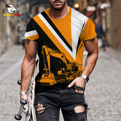 Tricou de vară, imprimeu 3D, model de excavator personalizat, respirabil, confortabil, tricou pentru bărbați, mânecă scurtă, topuri supradimensionate