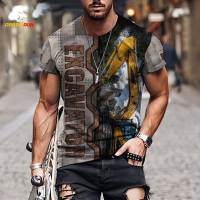Tricou de vară, imprimeu 3D, model de excavator personalizat, respirabil, confortabil, tricou pentru bărbați, mânecă scurtă, topuri supradimensionate