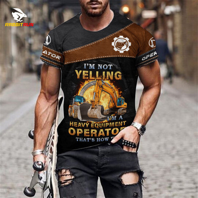 Tricou de vară, imprimeu 3D, model de excavator personalizat, respirabil, confortabil, tricou pentru bărbați, mânecă scurtă, topuri supradimensionate