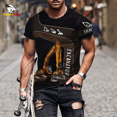 Tricou de vară, imprimeu 3D, model de excavator personalizat, respirabil, confortabil, tricou pentru bărbați, mânecă scurtă, topuri supradimensionate