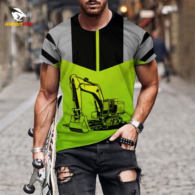 Tricou de vară, imprimeu 3D, model de excavator personalizat, respirabil, confortabil, tricou pentru bărbați, mânecă scurtă, topuri supradimensionate