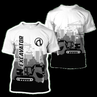 Tricou de vară, imprimeu 3D, model de excavator personalizat, respirabil, confortabil, tricou pentru bărbați, mânecă scurtă, topuri supradimensionate