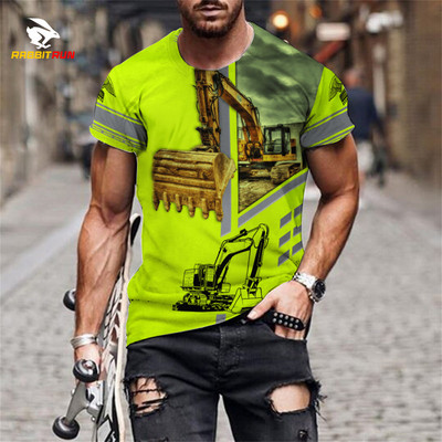 Tricou de vară, imprimeu 3D, model de excavator personalizat, respirabil, confortabil, tricou pentru bărbați, mânecă scurtă, topuri supradimensionate