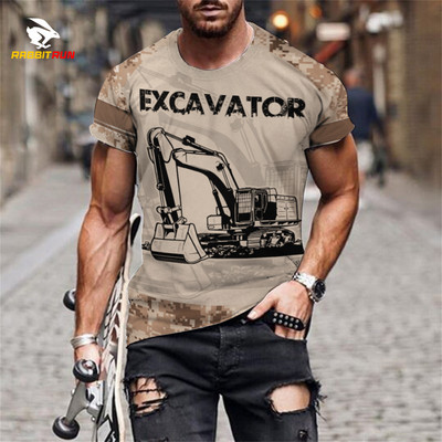 Tricou de vară, imprimeu 3D, model de excavator personalizat, respirabil, confortabil, tricou pentru bărbați, mânecă scurtă, topuri supradimensionate