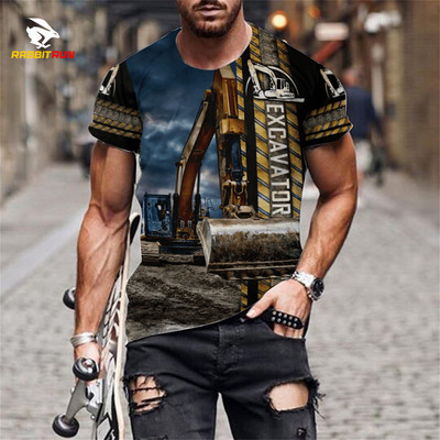 Tricou de vară, imprimeu 3D, model de excavator personalizat, respirabil, confortabil, tricou pentru bărbați, mânecă scurtă, topuri supradimensionate