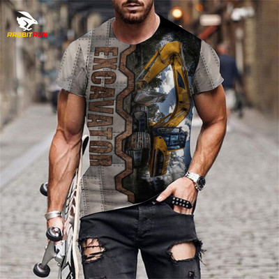 Tricou de vară, imprimeu 3D, model de excavator personalizat, respirabil, confortabil, tricou pentru bărbați, mânecă scurtă, topuri supradimensionate