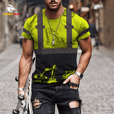 Tricou de vară, imprimeu 3D, model de excavator personalizat, respirabil, confortabil, tricou pentru bărbați, mânecă scurtă, topuri supradimensionate