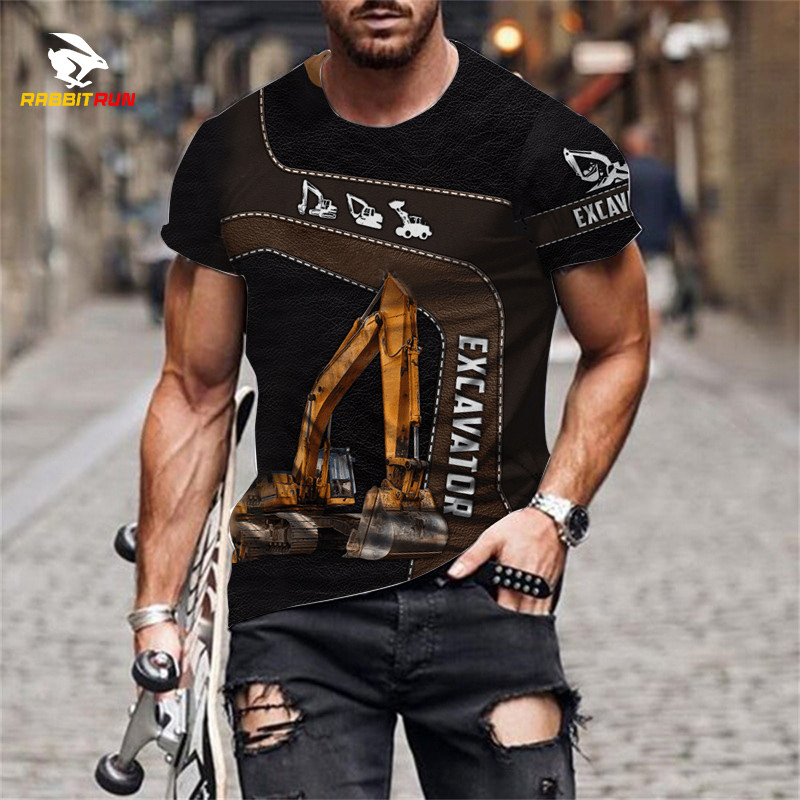 Tricou de vară, imprimeu 3D, model de excavator personalizat, respirabil, confortabil, tricou pentru bărbați, mânecă scurtă, topuri supradimensionate