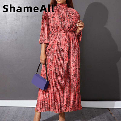 Sievietēm liela izmēra puspiedurknēm čūskas ādas apdruka tauriņš, gara kleita 4XL vasaras augsta jostasvieta ar jostu, kroku Āfrikas satīna zaļš halāts