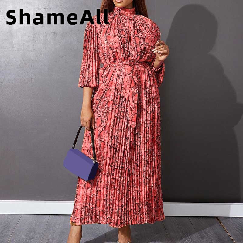 Sievietēm liela izmēra puspiedurknēm čūskas ādas apdruka tauriņš, gara kleita 4XL vasaras augsta jostasvieta ar jostu, kroku Āfrikas satīna zaļš halāts