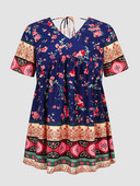 Rochie Finjani cu decolteu în V cu mânecă scurtă cu volană Rochii de mărime mare pentru femei