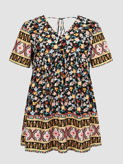 Rochie Finjani cu decolteu în V cu mânecă scurtă cu volană Rochii de mărime mare pentru femei