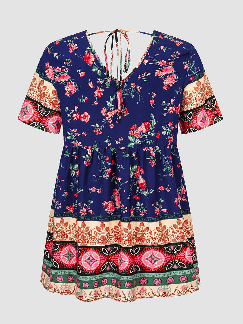 Rochie Finjani cu decolteu în V cu mânecă scurtă cu volană Rochii de mărime mare pentru femei