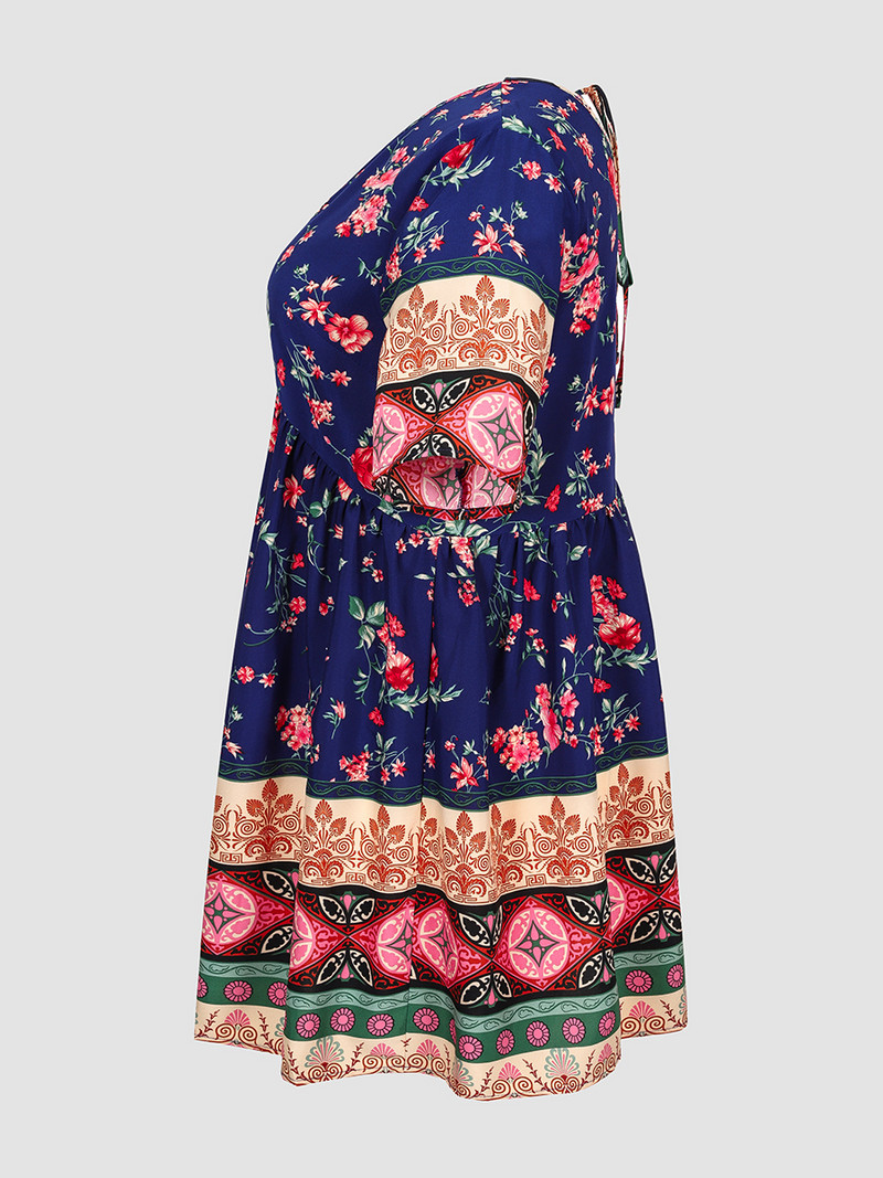 Rochie Finjani cu decolteu în V cu mânecă scurtă cu volană Rochii de mărime mare pentru femei