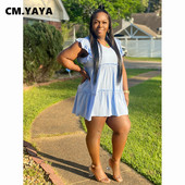 CMYAYA Elegant Plus Size Γυναικεία βολάν ώμου Big Swing Slim Smock Φόρεμα 2022 Καλοκαιρινό Κλασικό Mini Sundress