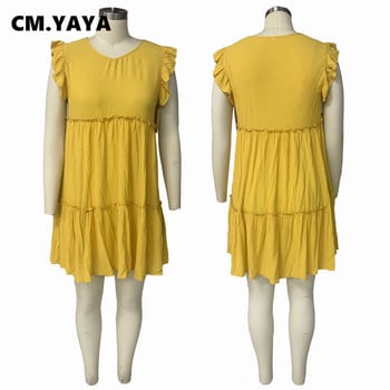 CMYAYA Elegant Plus Size Γυναικεία βολάν ώμου Big Swing Slim Smock Φόρεμα 2022 Καλοκαιρινό Κλασικό Mini Sundress