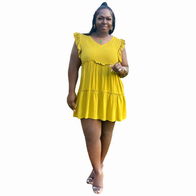 CMYAYA Elegant Plus Size Γυναικεία βολάν ώμου Big Swing Slim Smock Φόρεμα 2022 Καλοκαιρινό Κλασικό Mini Sundress