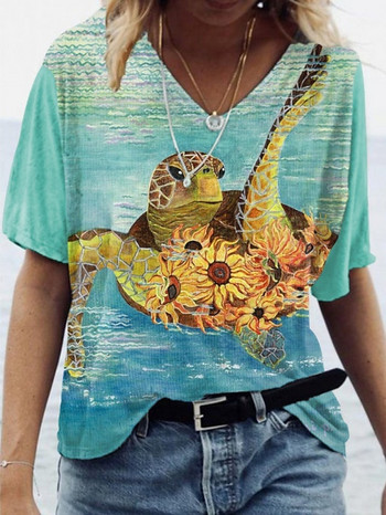 Summer New Sea Turtle 3D print T-shirts Vintage γυναικεία streetwear με V-λαιμόκοψη T-shirt Y2k Harajuku Oversized μπλουζάκια Tees Γυναικεία ρούχα