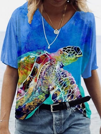 Summer New Sea Turtle 3D print T-shirts Vintage γυναικεία streetwear με V-λαιμόκοψη T-shirt Y2k Harajuku Oversized μπλουζάκια Tees Γυναικεία ρούχα