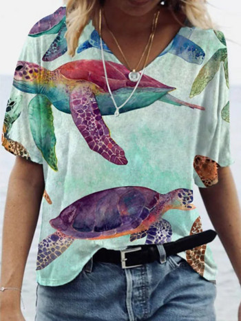 Summer New Sea Turtle 3D print T-shirts Vintage γυναικεία streetwear με V-λαιμόκοψη T-shirt Y2k Harajuku Oversized μπλουζάκια Tees Γυναικεία ρούχα