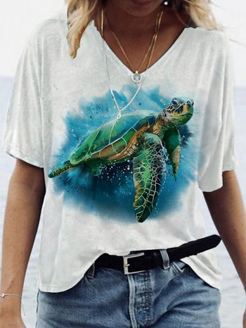 Summer New Sea Turtle 3D print T-shirts Vintage γυναικεία streetwear με V-λαιμόκοψη T-shirt Y2k Harajuku Oversized μπλουζάκια Tees Γυναικεία ρούχα