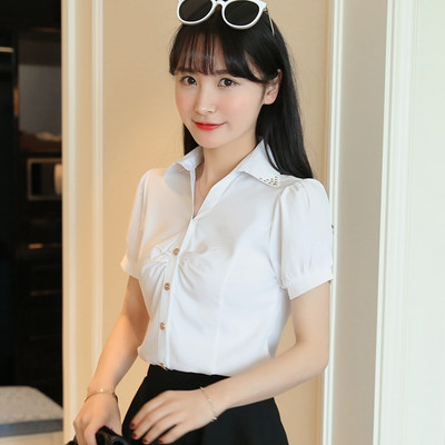 Liela izmēra 5XL vasaras sieviešu kokvilnas blūzes ar īsām piedurknēm krekli Sieviešu biroja apģērbs Eleganta blūze Sievišķīgs balts formāls krekls