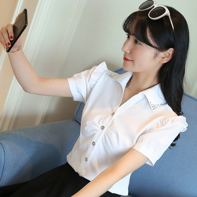 Liela izmēra 5XL vasaras sieviešu kokvilnas blūzes ar īsām piedurknēm krekli Sieviešu biroja apģērbs Eleganta blūze Sievišķīgs balts formāls krekls