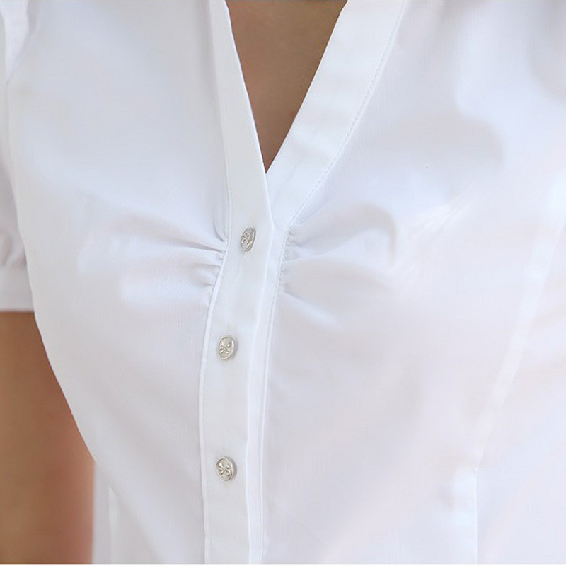 Liela izmēra 5XL vasaras sieviešu kokvilnas blūzes ar īsām piedurknēm krekli Sieviešu biroja apģērbs Eleganta blūze Sievišķīgs balts formāls krekls