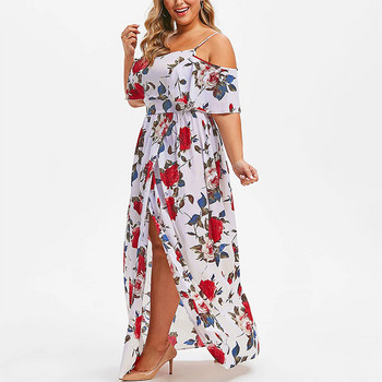 Bohemian Off Shoulder Floral print Κοντό μανίκι καλοκαιρινά casual plus size Ρούχα Ψηλόμεση Γυναικεία Slip Slip Φόρεμα μέχρι τον αστράγαλο