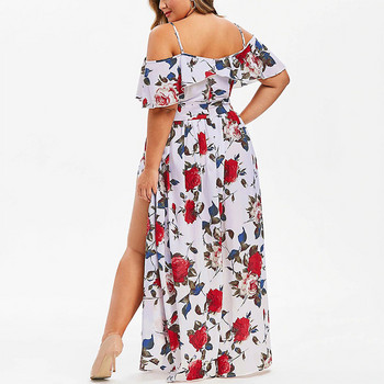 Bohemian Off Shoulder Floral print Κοντό μανίκι καλοκαιρινά casual plus size Ρούχα Ψηλόμεση Γυναικεία Slip Slip Φόρεμα μέχρι τον αστράγαλο