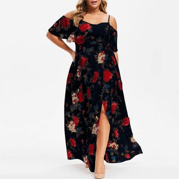 Bohemian Off Shoulder Floral print Κοντό μανίκι καλοκαιρινά casual plus size Ρούχα Ψηλόμεση Γυναικεία Slip Slip Φόρεμα μέχρι τον αστράγαλο