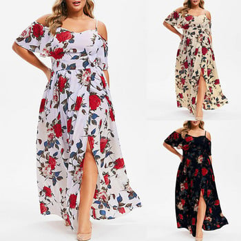 Bohemian Off Shoulder Floral print Κοντό μανίκι καλοκαιρινά casual plus size Ρούχα Ψηλόμεση Γυναικεία Slip Slip Φόρεμα μέχρι τον αστράγαλο