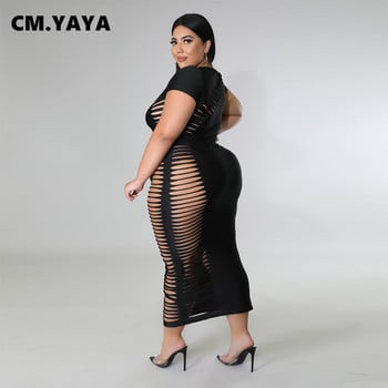 Κομψό γυναικείο κοντομάνικο φόρεμα CM.YAYA Plus Size 2022 Καλοκαιρινό casual streetwear Hollow Out Hole Sext Night Club Φορέματα