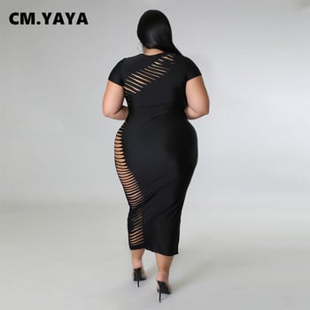 Κομψό γυναικείο κοντομάνικο φόρεμα CM.YAYA Plus Size 2022 Καλοκαιρινό casual streetwear Hollow Out Hole Sext Night Club Φορέματα