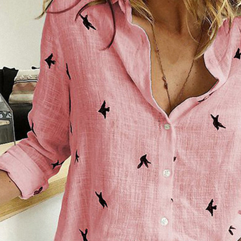 Sieviešu blūzes Dzīvnieku apdruka Novelkama apkakle ar garām piedurknēm Krekli Ikdienas brīvs biroja krekls Modes vintage blūzes Liela izmēra 5XL