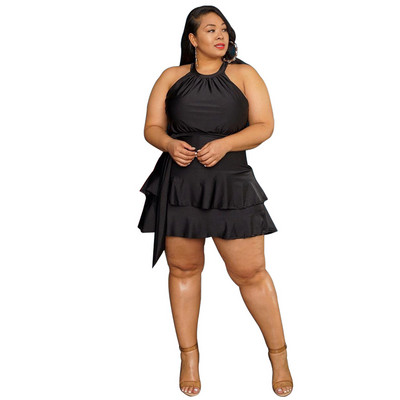 Κομψά γυναικεία φορέματα Plus Size Αμάνικα Solid Party Φούστες 5xl 2022 Βραδινά φορέματα καλοκαιρινής μόδας Ruffle Ρούχα χονδρικής